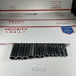 Snap On 12pc 3/8 Drive 6-Point Deep Metric Chrome Socket Set 8-19MM 212SFSMY