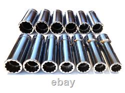 Snap On 13 Piece 1/2 Drive 12 POINT Metric Deep Socket Set 12 to 24MM 313SMYA