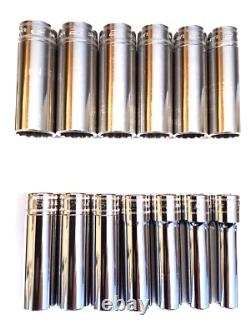 Snap On 13 Piece 1/2 Drive 12 POINT Metric Deep Socket Set 12 to 24MM 313SMYA