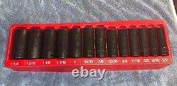 Snap On 13 pc 1/2 Dr 6-Point SAE Flank Drive Deep Impact Socket Set 1/2-1-1/4