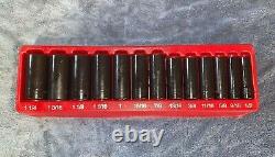 Snap On 13 pc 1/2 Dr 6-Point SAE Flank Drive Deep Impact Socket Set 1/2-1-1/4