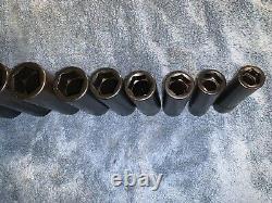 Snap On 13 pc 1/2 Dr 6-Point SAE Flank Drive Deep Impact Socket Set 1/2-1-1/4