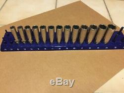 Snap On 13 pc 1/2 Drive 6-Point Flank Drive Deep Socket Set 12-24 mm 313TSMYA