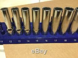 Snap On 13 pc 1/2 Drive 6-Point Flank Drive Deep Socket Set 12-24 mm 313TSMYA