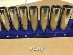 Snap On 13 pc 1/2 Drive 6-Point Flank Drive Deep Socket Set 12-24 mm 313TSMYA