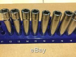 Snap On 13 pc 1/2 Drive 6-Point Flank Drive Deep Socket Set 12-24 mm 313TSMYA