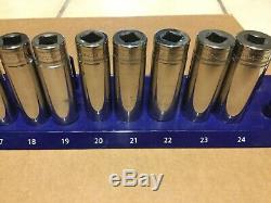 Snap On 13 pc 1/2 Drive 6-Point Flank Drive Deep Socket Set 12-24 mm 313TSMYA