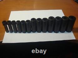 Snap-On 13 pc 3/8 Drive 6-Point Deep Impact Socket Set-(8-19 and 21mm) (NEW)