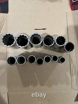 Snap-On 13 pc SAE 1/2 To 1-5/16 Deep 12 Point Socket Set 1/2 Drive