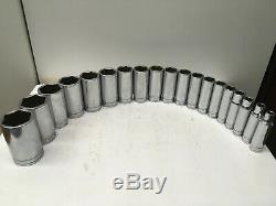 Snap On 19 Pc Ts Series 1/2 Drive 6 Point Sae Chrome Deep Socket 3/8 1-1/2