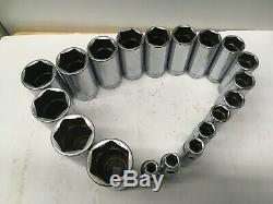 Snap On 19 Pc Ts Series 1/2 Drive 6 Point Sae Chrome Deep Socket 3/8 1-1/2