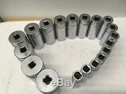 Snap On 19 Pc Ts Series 1/2 Drive 6 Point Sae Chrome Deep Socket 3/8 1-1/2