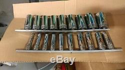 Snap On 19 pc. Socket set, 1/12 Drive, Sizes 3/8 1-1/2 Deep, 12 Point