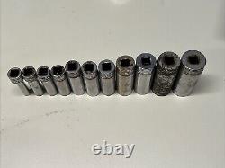 Snap-On 211SFSY 1/4 7/8 3/8 Drive 11 Piece 6 Point SAE Deep Socket Set 8DC