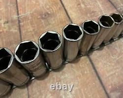 Snap-On 211SFSY 11pc 3/8 Drive 6-Point SAE Flank Drive Deep Socket Set