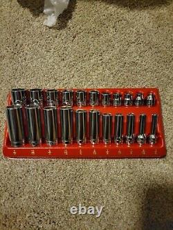 Snap On 22 pc 3/8 Drive 6-Point SAE Flank Drive Shallowith Deep Combination