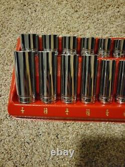 Snap On 22 pc 3/8 Drive 6-Point SAE Flank Drive Shallowith Deep Combination