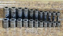 Snap-On 222SFFS 22 Piece 3/8 Drive SAE Shallow Deep 6 Point Socket Set BIN FS