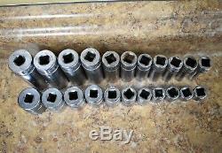 Snap-On 222SFFS 22 Piece 3/8 Drive SAE Shallow Deep 6 Point Socket Set BIN FS