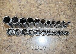 Snap-On 222SFFS 22 Piece 3/8 Drive SAE Shallow Deep 6 Point Socket Set BIN FS