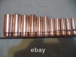 Snap On 3/8 Drive 1/4-7/8 6 Point Chrome Deep Socket Set 11 Pc withRail X'lnt