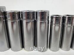 Snap-On 3/8 Drive 12pc. 8mm 19mm 6-point DEEP Socket Set with Holder (212SFSMY)