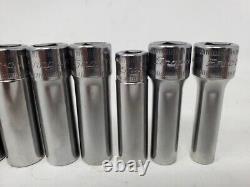 Snap-On 3/8 Drive 12pc. 8mm 19mm 6-point DEEP Socket Set with Holder (212SFSMY)