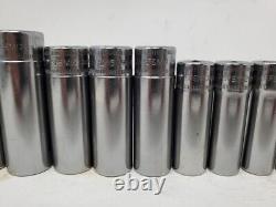 Snap-On 3/8 Drive 12pc. 8mm 19mm 6-point DEEP Socket Set with Holder (212SFSMY)