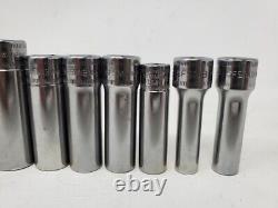 Snap-On 3/8 Drive 12pc. 8mm 19mm 6-point DEEP Socket Set with Holder (212SFSMY)