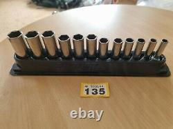 Snap On 3/8 Drive Deep Socket Set 6 Point 8mm-19mm Magnetic Tray Used