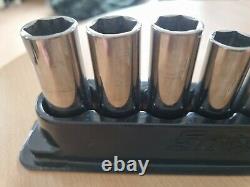 Snap On 3/8 Drive Deep Socket Set 6 Point 8mm-19mm Magnetic Tray Used