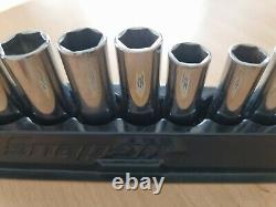 Snap On 3/8 Drive Deep Socket Set 6 Point 8mm-19mm Magnetic Tray Used