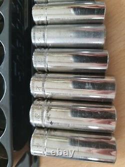 Snap On 3/8 Drive Deep Socket Set 6 Point 8mm-19mm Magnetic Tray Used