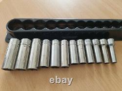Snap On 3/8 Drive Deep Socket Set 6 Point 8mm-19mm Magnetic Tray Used