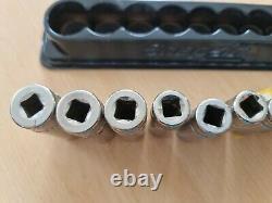 Snap On 3/8 Drive Deep Socket Set 6 Point 8mm-19mm Magnetic Tray Used