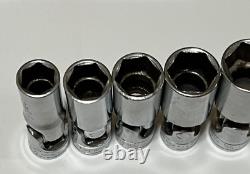 Snap-On 3/8 Drive SAE 6 Point Deep Swivel Universal Socket Set 6 Pc 7/16 3/4
