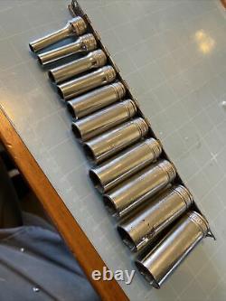 Snap-On 3/8 Drive SAE Deep 6 Point Socket Set 1/4 7/8 11 Pieces 211SFSY