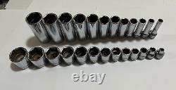 Snap On 3/8 Drive SAE Deep & Shallow 6 Point Chrome Socket Set 25 pc 1/4 1