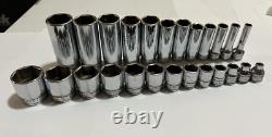 Snap On 3/8 Drive SAE Deep & Shallow 6 Point Chrome Socket Set 25 pc 1/4 1 Snap On 3/8 Drive SAE Deep & Shallow 6 Point Chrome Socket Set 25 pc 1/4 1