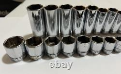 Snap On 3/8 Drive SAE Deep & Shallow 6 Point Chrome Socket Set 25 pc 1/4 1