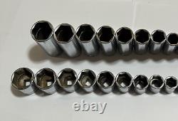 Snap On 3/8 Drive SAE Deep & Shallow 6 Point Chrome Socket Set 25 pc 1/4 1