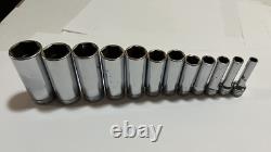 Snap On 3/8 Drive SAE Deep & Shallow 6 Point Chrome Socket Set 25 pc 1/4 1