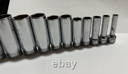 Snap On 3/8 Drive SAE Deep & Shallow 6 Point Chrome Socket Set 25 pc 1/4 1