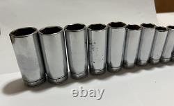Snap On 3/8 Drive SAE Deep & Shallow 6 Point Chrome Socket Set 25 pc 1/4 1