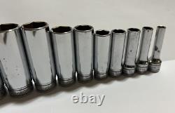 Snap On 3/8 Drive SAE Deep & Shallow 6 Point Chrome Socket Set 25 pc 1/4 1