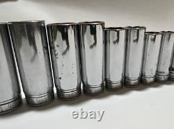 Snap On 3/8 Drive SAE Deep & Shallow 6 Point Chrome Socket Set 25 pc 1/4 1