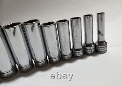 Snap On 3/8 Drive SAE Deep & Shallow 6 Point Chrome Socket Set 25 pc 1/4 1