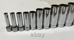 Snap On 3/8 Drive SAE Deep & Shallow 6 Point Chrome Socket Set 25 pc 1/4 1