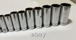 Snap On 3/8 Drive SAE Deep & Shallow 6 Point Chrome Socket Set 25 pc 1/4 1
