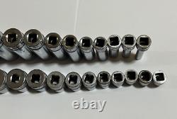 Snap On 3/8 Drive SAE Deep & Shallow 6 Point Chrome Socket Set 25 pc 1/4 1